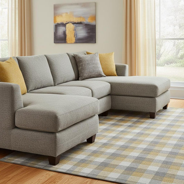 HomeRoots 8' X 10' Gray Ivory Gold Plaid Washable Area Rug - Durable, Stylish, Stain-Resistant with UV Protection 682551