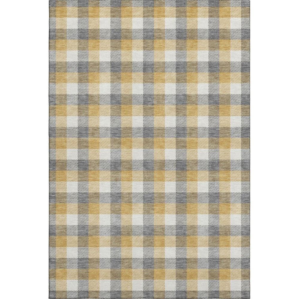 HomeRoots 9' X 12' Gray Ivory Gold Plaid Washable Area Rug - Durable, Stain-Resistant with UV Protection! 682552