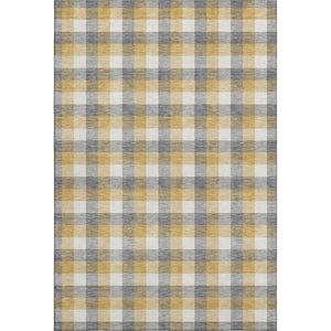 HomeRoots 9' X 12' Gray Ivory Gold Plaid Washable Area Rug - Durable, Stain-Resistant with UV Protection! 682552