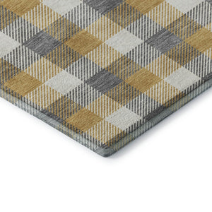 HomeRoots 9' X 12' Gray Ivory Gold Plaid Washable Area Rug - Durable, Stain-Resistant with UV Protection! 682552
