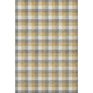 HomeRoots 9' X 12' Gray Ivory Gold Plaid Washable Area Rug - Durable, Stain-Resistant with UV Protection! 682552