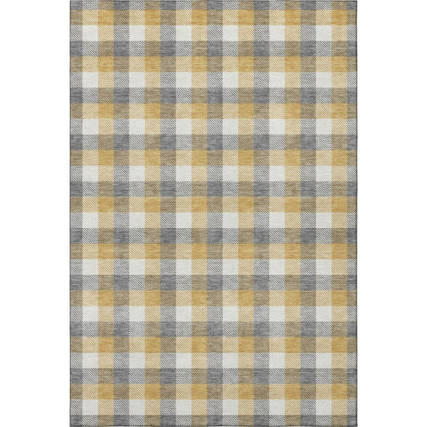 HomeRoots 9' X 12' Gray Ivory Gold Plaid Washable Area Rug - Durable, Stain-Resistant with UV Protection! 682552