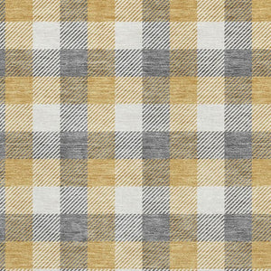 HomeRoots 10' Gray Ivory & Gold Plaid Washable Area Rug – Durable, UV Protected, Perfect for Family Spaces! 682553