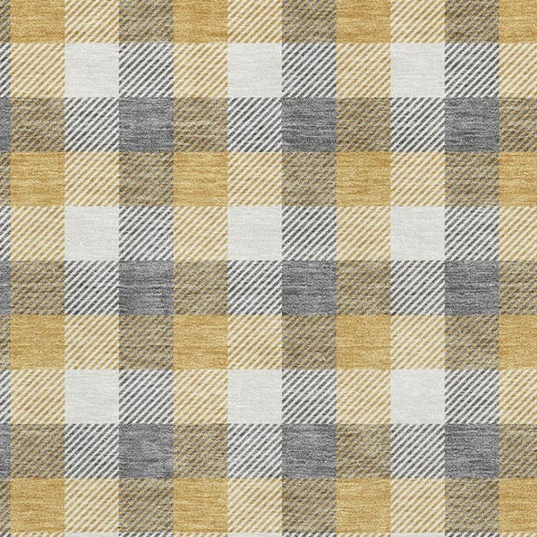 HomeRoots 10' Gray Ivory & Gold Plaid Washable Area Rug – Durable, UV Protected, Perfect for Family Spaces! 682553