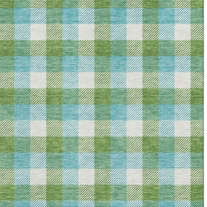 HomeRoots 5' X 8' Washable Plaid Area Rug in Lime Green, Teal & Ivory - UV Protected, Stain Resistant & Durable 682555