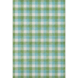 HomeRoots 5' X 8' Washable Plaid Area Rug in Lime Green, Teal & Ivory - UV Protected, Stain Resistant & Durable 682555