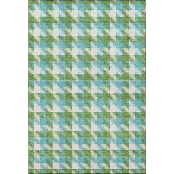 HomeRoots 5' X 8' Washable Plaid Area Rug in Lime Green, Teal & Ivory - UV Protected, Stain Resistant & Durable 682555