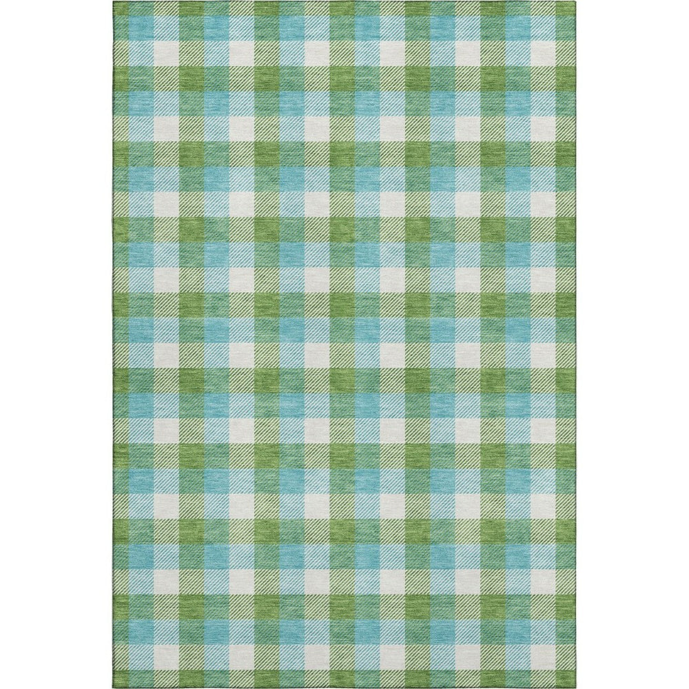 HomeRoots 8' X 10' Vibrant Lime Green, Teal & Ivory Plaid Washable Area Rug with UV Protection & Stain Resistance 682557