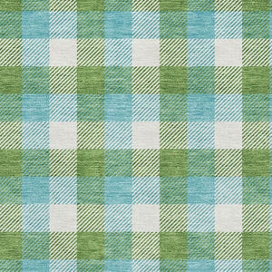 HomeRoots 8' X 10' Vibrant Lime Green, Teal & Ivory Plaid Washable Area Rug with UV Protection & Stain Resistance 682557