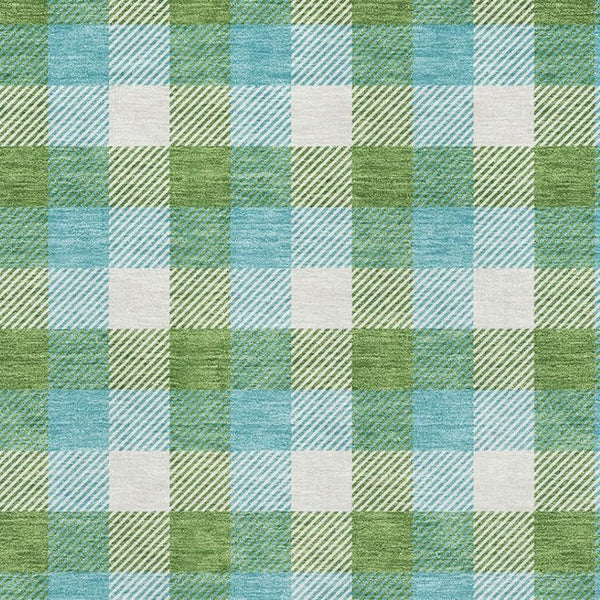 HomeRoots 8' X 10' Vibrant Lime Green, Teal & Ivory Plaid Washable Area Rug with UV Protection & Stain Resistance 682557