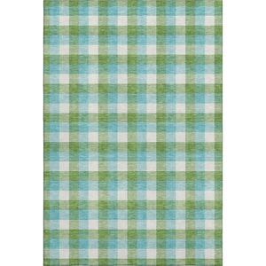 HomeRoots 9' X 12' Vibrant Lime Green Teal Ivory Plaid Area Rug - Washable, Stain Resistant & UV Protected! 682558