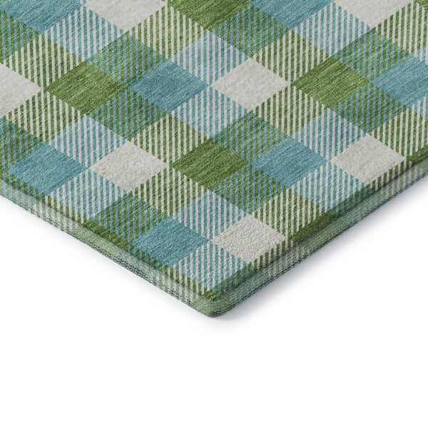 HomeRoots 9' X 12' Vibrant Lime Green Teal Ivory Plaid Area Rug - Washable, Stain Resistant & UV Protected! 682558