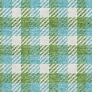 HomeRoots 9' X 12' Vibrant Lime Green Teal Ivory Plaid Area Rug - Washable, Stain Resistant & UV Protected! 682558