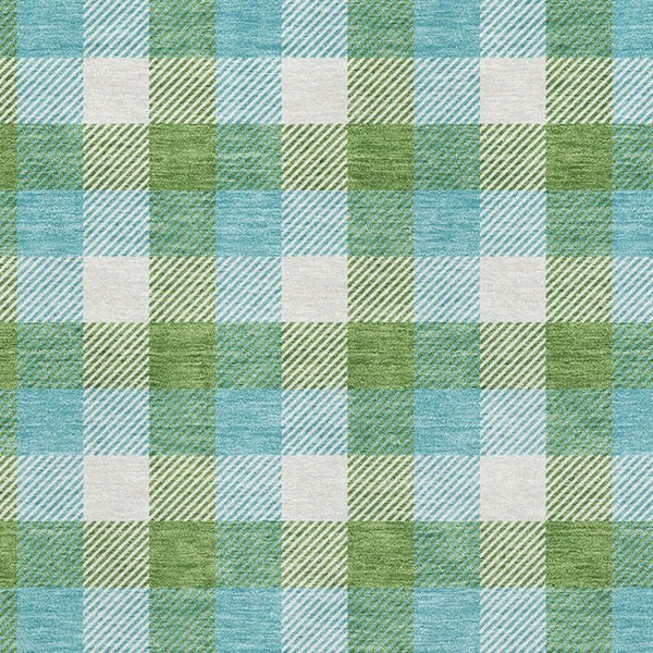 HomeRoots 9' X 12' Vibrant Lime Green Teal Ivory Plaid Area Rug - Washable, Stain Resistant & UV Protected! 682558