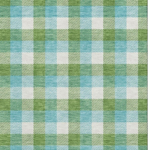 HomeRoots 9' X 12' Vibrant Lime Green Teal Ivory Plaid Area Rug - Washable, Stain Resistant & UV Protected! 682558