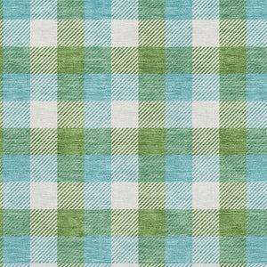 HomeRoots 10' X 14' Vibrant Lime Green, Teal & Ivory Plaid Washable Area Rug with UV Protection & Stain Resistance 682559