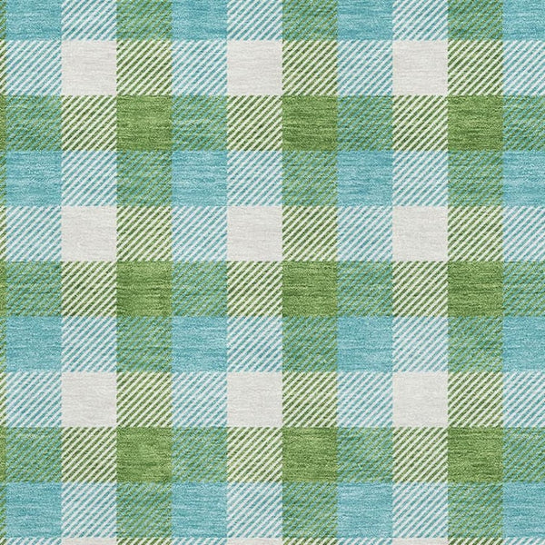 HomeRoots 10' X 14' Vibrant Lime Green, Teal & Ivory Plaid Washable Area Rug with UV Protection & Stain Resistance 682559