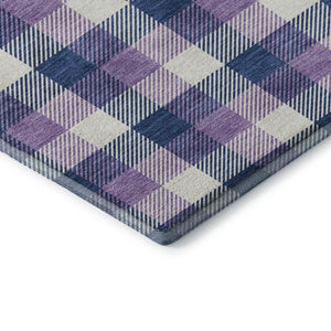 HomeRoots 5' X 8' Washable Navy Blue, Ivory & Purple Plaid Area Rug with UV Protection for Busy Homes & Style 682561
