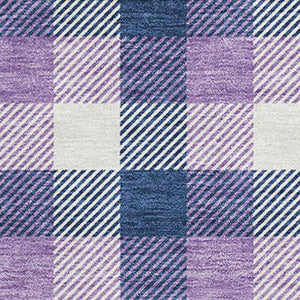 HomeRoots 5' X 8' Washable Navy Blue, Ivory & Purple Plaid Area Rug with UV Protection for Busy Homes & Style 682561