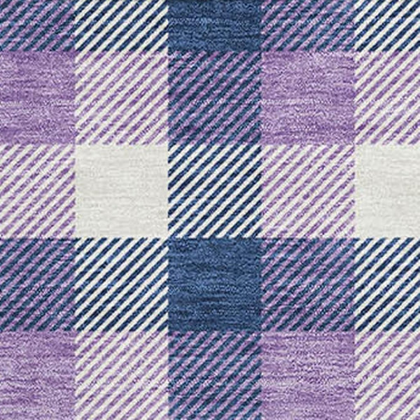 HomeRoots 5' X 8' Washable Navy Blue, Ivory & Purple Plaid Area Rug with UV Protection for Busy Homes & Style 682561