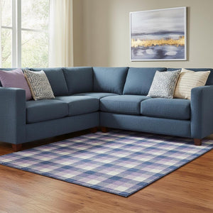 HomeRoots 8' X 10' Navy Blue Ivory Purple Plaid Area Rug - Washable, Stain-Resistant, UV Protection, Durable Design 682563