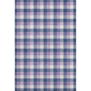 HomeRoots 8' X 10' Navy Blue Ivory Purple Plaid Area Rug - Washable, Stain-Resistant, UV Protection, Durable Design 682563