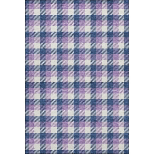HomeRoots 8' X 10' Navy Blue Ivory Purple Plaid Area Rug - Washable, Stain-Resistant, UV Protection, Durable Design 682563
