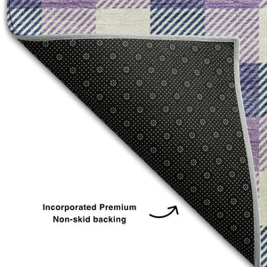HomeRoots 8' X 10' Navy Blue Ivory Purple Plaid Area Rug - Washable, Stain-Resistant, UV Protection, Durable Design 682563