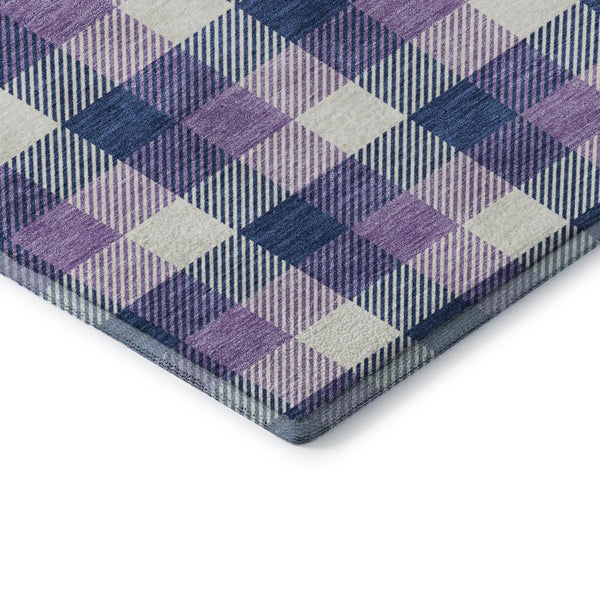 HomeRoots 8' X 10' Navy Blue Ivory Purple Plaid Area Rug - Washable, Stain-Resistant, UV Protection, Durable Design 682563