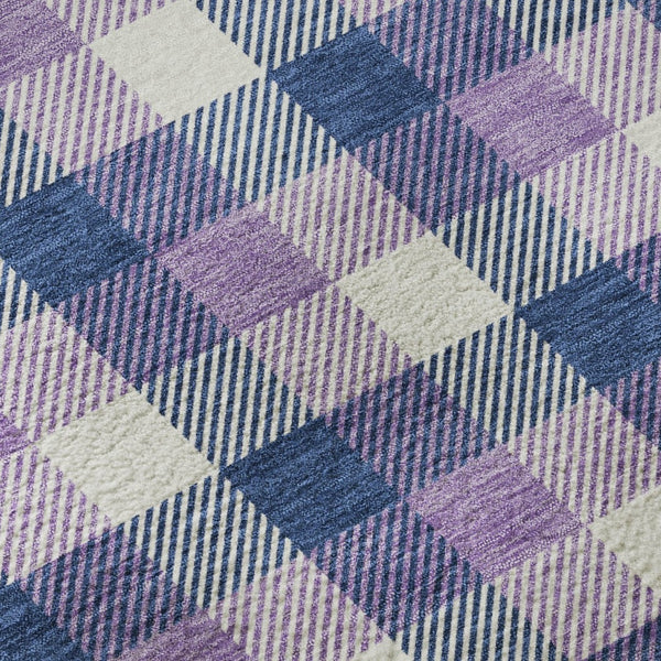 HomeRoots 8' X 10' Navy Blue Ivory Purple Plaid Area Rug - Washable, Stain-Resistant, UV Protection, Durable Design 682563