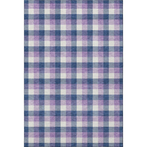 HomeRoots 8' X 10' Navy Blue Ivory Purple Plaid Area Rug - Washable, Stain-Resistant, UV Protection, Durable Design 682563