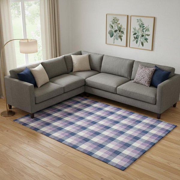 HomeRoots 9' X 12' Navy Blue Plaid Washable Area Rug with UV Protection, Soft Underfoot, Stylish & Durable 682564