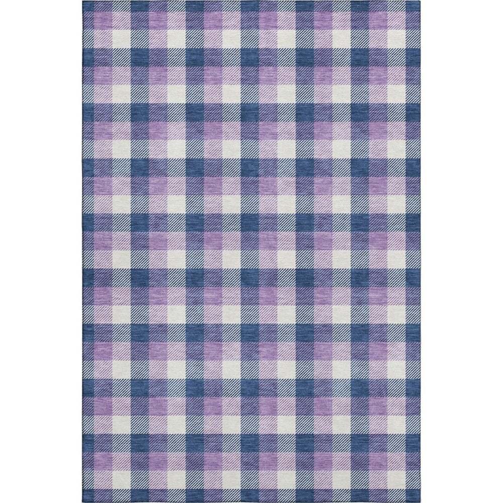HomeRoots 9' X 12' Navy Blue Plaid Washable Area Rug with UV Protection, Soft Underfoot, Stylish & Durable 682564