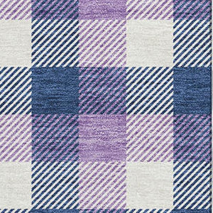 HomeRoots 9' X 12' Navy Blue Plaid Washable Area Rug with UV Protection, Soft Underfoot, Stylish & Durable 682564