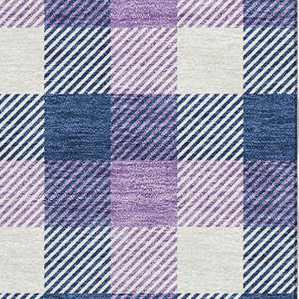 HomeRoots 9' X 12' Navy Blue Plaid Washable Area Rug with UV Protection, Soft Underfoot, Stylish & Durable 682564