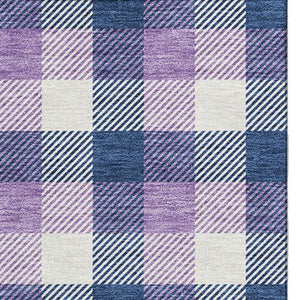 HomeRoots 10' Classic Navy Blue, Ivory & Purple Plaid Washable Area Rug with UV Protection for High Traffic Homes 682565
