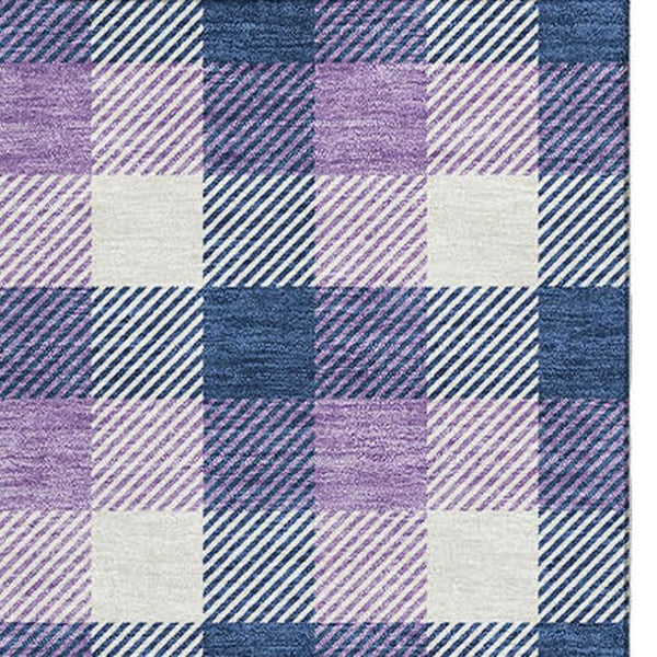 HomeRoots 10' Classic Navy Blue, Ivory & Purple Plaid Washable Area Rug with UV Protection for High Traffic Homes 682565