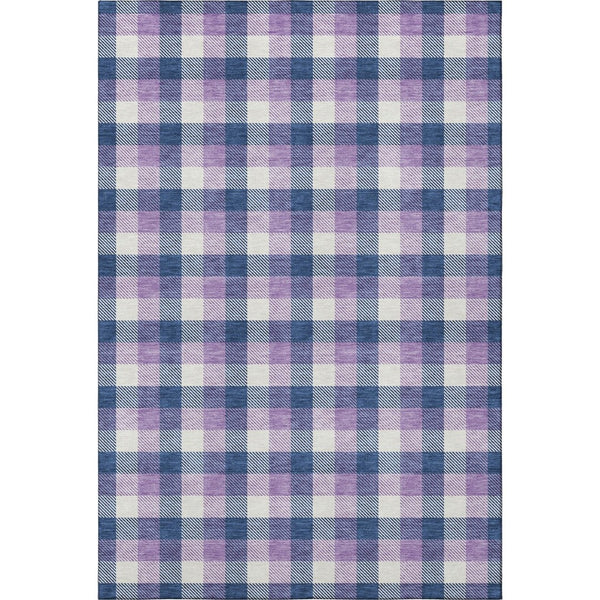 HomeRoots 10' Classic Navy Blue, Ivory & Purple Plaid Washable Area Rug with UV Protection for High Traffic Homes 682565