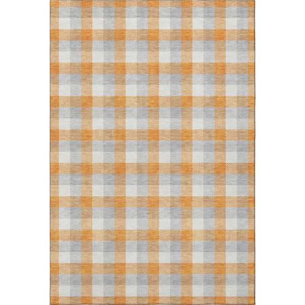 HomeRoots 5' X 8' Stylish Orange Ivory Gray Plaid Washable Area Rug with UV Protection for Everyday Use 682567