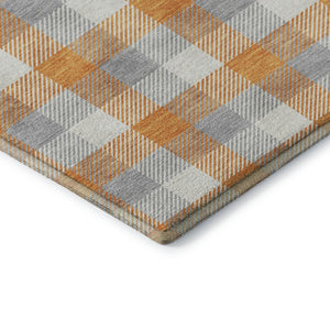 HomeRoots 8' Stylish Orange, Ivory & Gray Plaid Washable Round Rug with UV Protection for Durable Everyday Use 682568