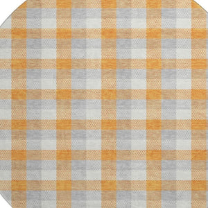 HomeRoots 8' Stylish Orange, Ivory & Gray Plaid Washable Round Rug with UV Protection for Durable Everyday Use 682568