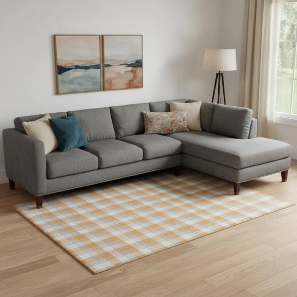 HomeRoots 9' X 12' Stylish Orange, Ivory & Gray Plaid Washable Area Rug with UV Protection & Non-Slip Backing 682570