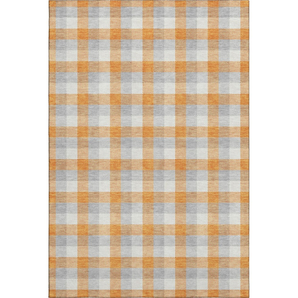 HomeRoots 9' X 12' Stylish Orange, Ivory & Gray Plaid Washable Area Rug with UV Protection & Non-Slip Backing 682570