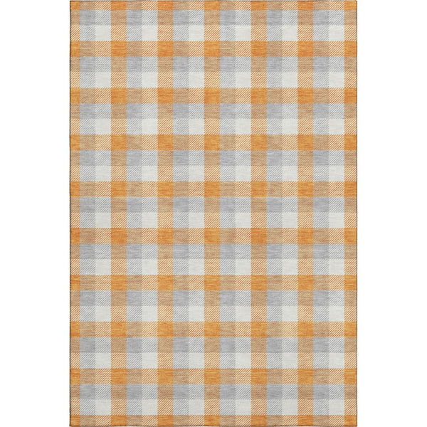 HomeRoots 9' X 12' Stylish Orange, Ivory & Gray Plaid Washable Area Rug with UV Protection & Non-Slip Backing 682570