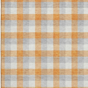 HomeRoots 9' X 12' Stylish Orange, Ivory & Gray Plaid Washable Area Rug with UV Protection & Non-Slip Backing 682570