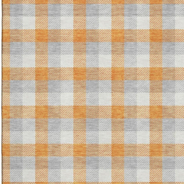 HomeRoots 9' X 12' Stylish Orange, Ivory & Gray Plaid Washable Area Rug with UV Protection & Non-Slip Backing 682570