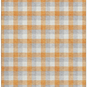 HomeRoots 9' X 12' Stylish Orange, Ivory & Gray Plaid Washable Area Rug with UV Protection & Non-Slip Backing 682570