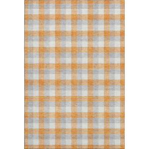 HomeRoots 10' X 14' Orange Ivory Gray Plaid Area Rug - Washable, UV Protected, Stain Resistant for Homes 682571