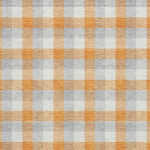 HomeRoots 10' X 14' Orange Ivory Gray Plaid Area Rug - Washable, UV Protected, Stain Resistant for Homes 682571