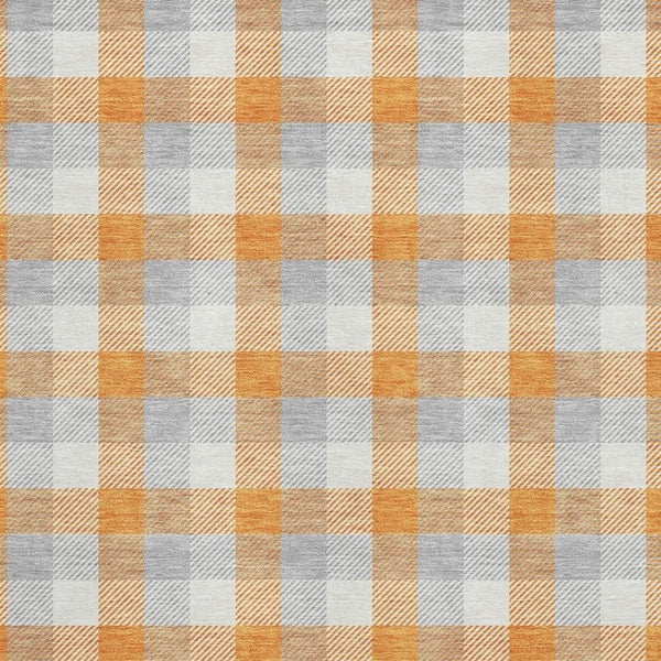 HomeRoots 10' X 14' Orange Ivory Gray Plaid Area Rug - Washable, UV Protected, Stain Resistant for Homes 682571